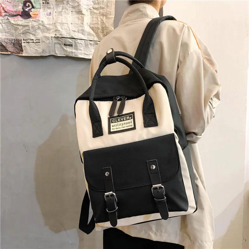 Nylon Backpack Waterproof School Bags for Teenagers Girls Patchwork Backpack
