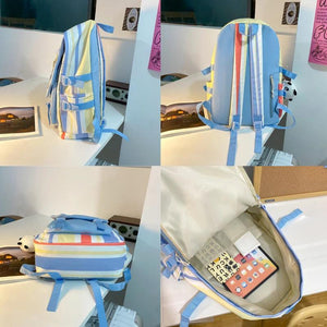 Colorful Striped Women Backpack Waterproof School Bag Travel Rucksack