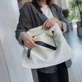 Faux Fur Tote Handbag Winter Shopper Ladies Shoulder Bag Plush Female Top Handle