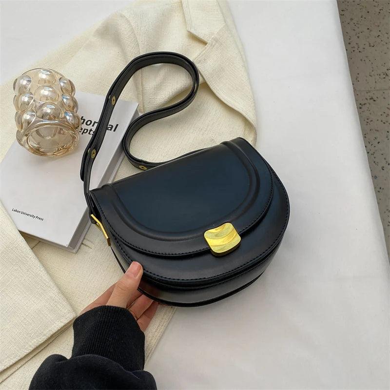 LEFTSIDE Solid Color Retro PU Leather Saddle Bags for Women