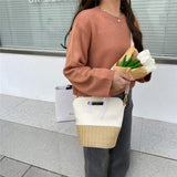 Straw Bucket Bag Rattan Handbag Woven Beach Small Tote