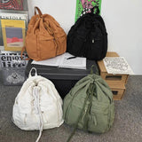 Vintage Canvas Drawstring Backpack Brown Laptop College Bag