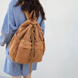 Vintage Canvas Drawstring Backpack Brown Laptop College Bag