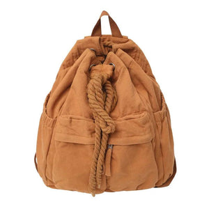 Vintage Canvas Drawstring Backpack Brown Laptop College Bag