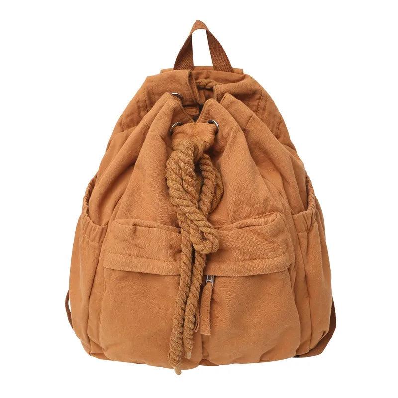 Vintage Canvas Drawstring Backpack Brown Laptop College Bag
