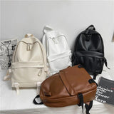 Women Solid Leather Backpack Large Capacity Travel School Bag