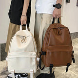 Women Solid Leather Backpack Large Capacity Travel School Bag