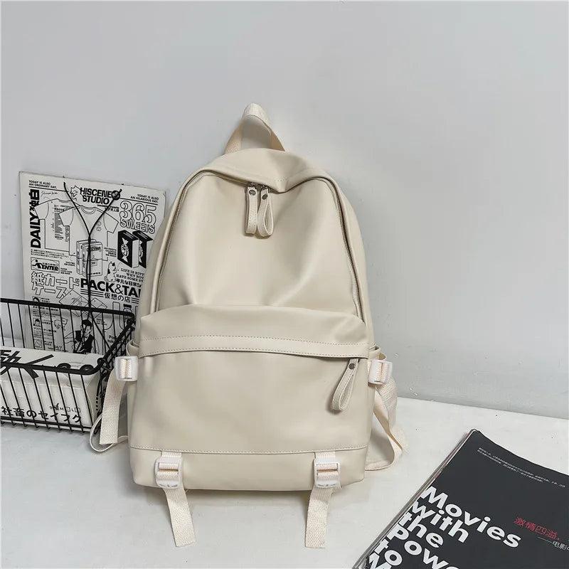 Women Solid Leather Backpack Large Capacity Travel School Bag