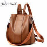 Anti-theft Leather Backpack Women Vintage Shoulder Bag Ladies Capacity