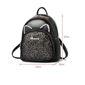 Sequin Women Backpack Rhinestone Lovely Cat School Bags
