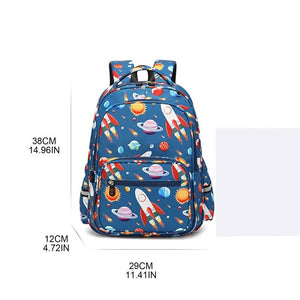 Cartoon Rocket Print Large Capacity Backpack School Bag