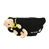 Bear Print Canvas Bag with Realistic Chest Cartoon Design Wallet