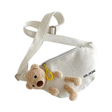 Bear Print Canvas Bag with Realistic Chest Cartoon Design Wallet