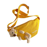 Bear Print Canvas Bag with Realistic Chest Cartoon Design Wallet