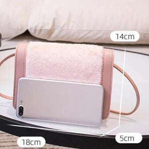 Leopard Print Rabbit Fur Phone Pouch Crossbody Bag