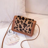 Leopard Print Rabbit Fur Phone Pouch Crossbody Bag
