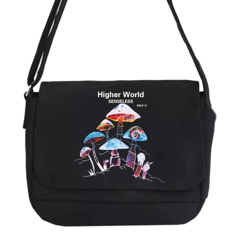 Mushroom Pattern Messenger Bag College Student Portable Shoulder Bag