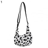 Women Cow Pattern Shoulder Bag Large Capacity Plush Zipper Crossbody Pouch