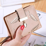 Leather Small Women Wallets Clutch Bag With Hollow Out Leaves