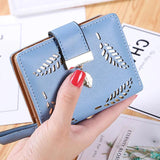 Leather Small Women Wallets Clutch Bag With Hollow Out Leaves