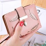 Leather Small Women Wallets Clutch Bag With Hollow Out Leaves