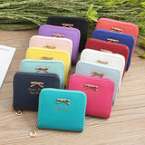 Bow Women Small Leather Wallets Zipper Purses Girls Lady Purse