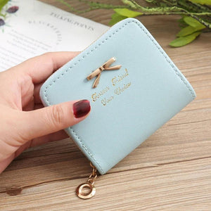 Bow Women Small Leather Wallets Zipper Purses Girls Lady Purse