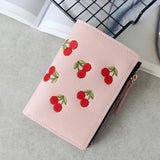 Cherry Embroidered Short Wallet Women's Purse