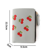 Cherry Embroidered Short Wallet Women's Purse