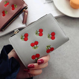 Cherry Embroidered Short Wallet Women's Purse