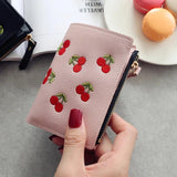 Cherry Embroidered Short Wallet Women's Purse