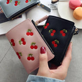 Cherry Embroidered Short Wallet Women's Purse