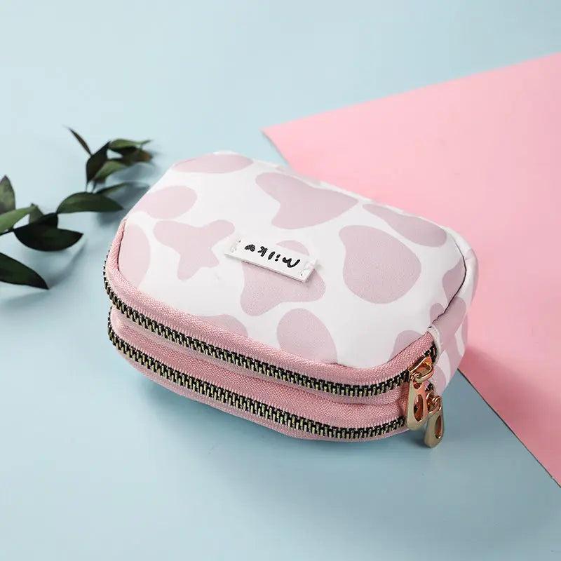 Cow Pattern Coin Purse Women Card Wallet Double Pocket Zipper Key Bag Portable