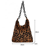 Leopard Corduroy Shoulder Bag Large Capacity Handbag