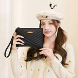 Women PU Leather Long Zipper Wrist Phone Wallet Messenger Bag