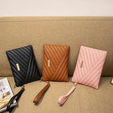 Women PU Leather Long Zipper Wrist Phone Wallet Messenger Bag