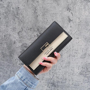 Women Zipper Wallet Gray Red Long Clutch Soft PU Leather Money Bag