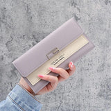 Women Zipper Wallet Gray Red Long Clutch Soft PU Leather Money Bag