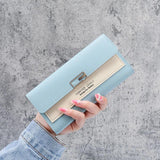 Women Zipper Wallet Gray Red Long Clutch Soft PU Leather Money Bag