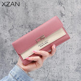 Women Zipper Wallet Gray Red Long Clutch Soft PU Leather Money Bag