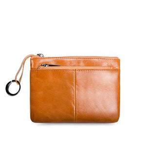 Vintage Leather Zipper Mini Purse Men Women Wallet Short Slim Lady Small