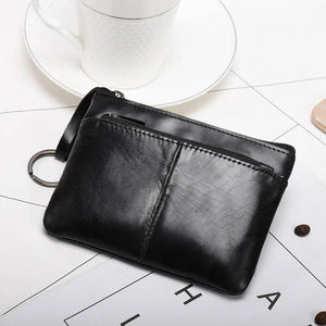Vintage Leather Zipper Mini Purse Men Women Wallet Short Slim Lady Small