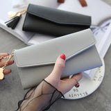 Gray Red PU Leather Long Zipper Clutch Wallet
