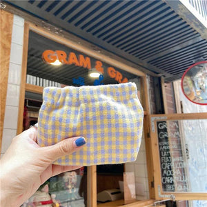 Vintage Cotton Plaid Wallet Lipstick Bags Soft Cloth Storage Pouch