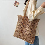 Women's Large Capacity Straw Shoulder Bag Beige/Brown