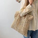 Women's Large Capacity Straw Shoulder Bag Beige/Brown
