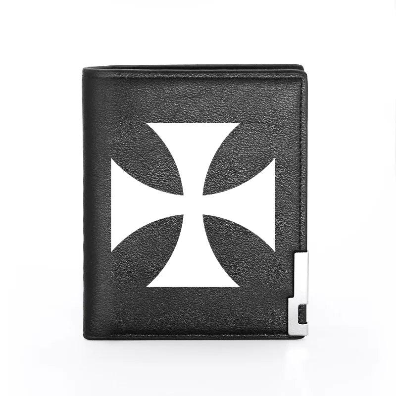 Men Wallet Leather Knight Cross Printing Billfold Slim Credit Card/ID Holders