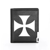 Men Wallet Leather Knight Cross Printing Billfold Slim Credit Card/ID Holders