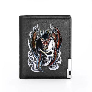 Skull Dragon Leather Wallet Slim Credit Card Holder