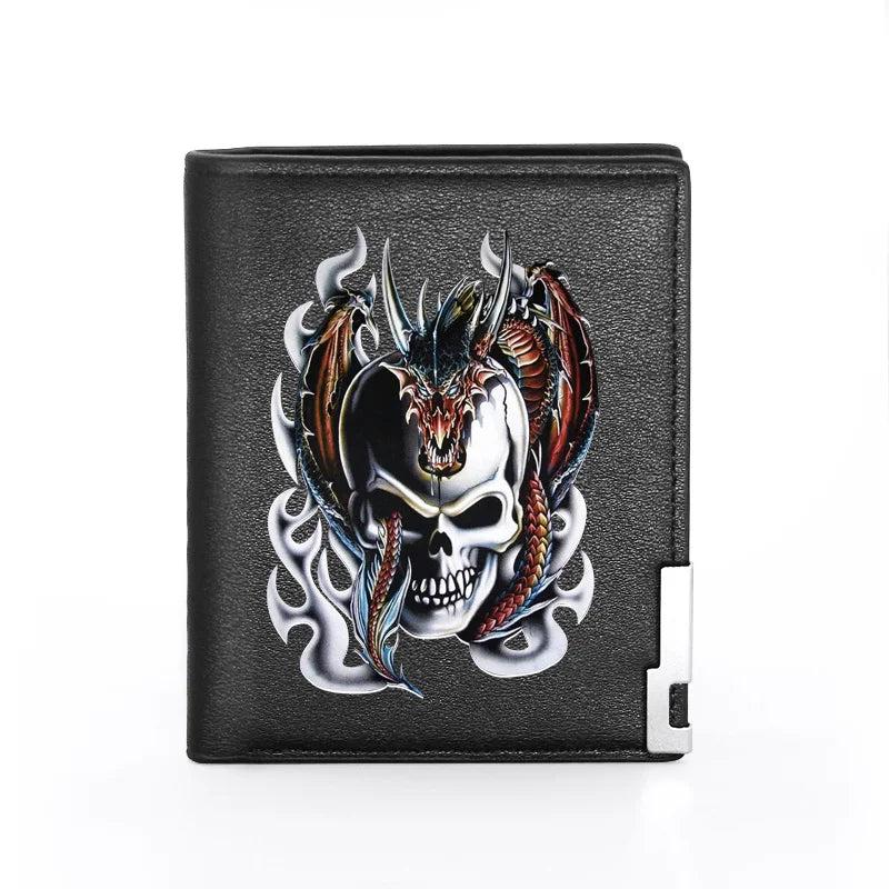 Skull Dragon Leather Wallet Slim Credit Card Holder
